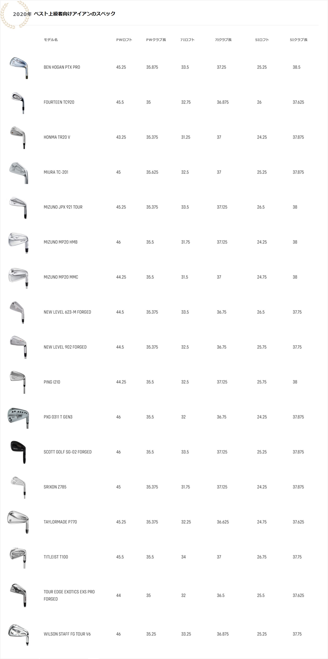 2020年,上級者,アイアン,スペック