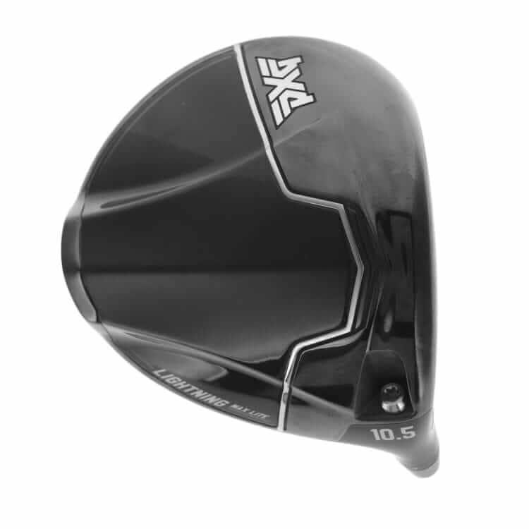 PXG「Lightning MAX Lite」ドライバーのクラウン部分。黒を基調としたデザインで、軽量設計により振り抜きやすく、高慣性モーメント性能を備えたモデル。