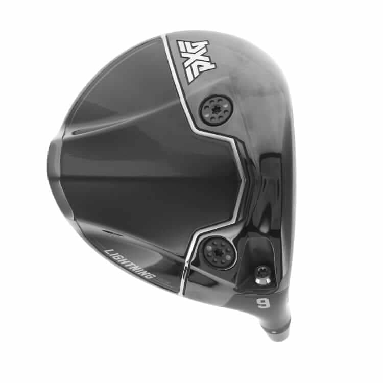 PXG「Lightning Tour-1」ドライバーのクラウン部分。黒を基調に2つの調整ウエイトを搭載し、操作性と低スピン性能を求める競技志向ゴルファー向けのモデル。