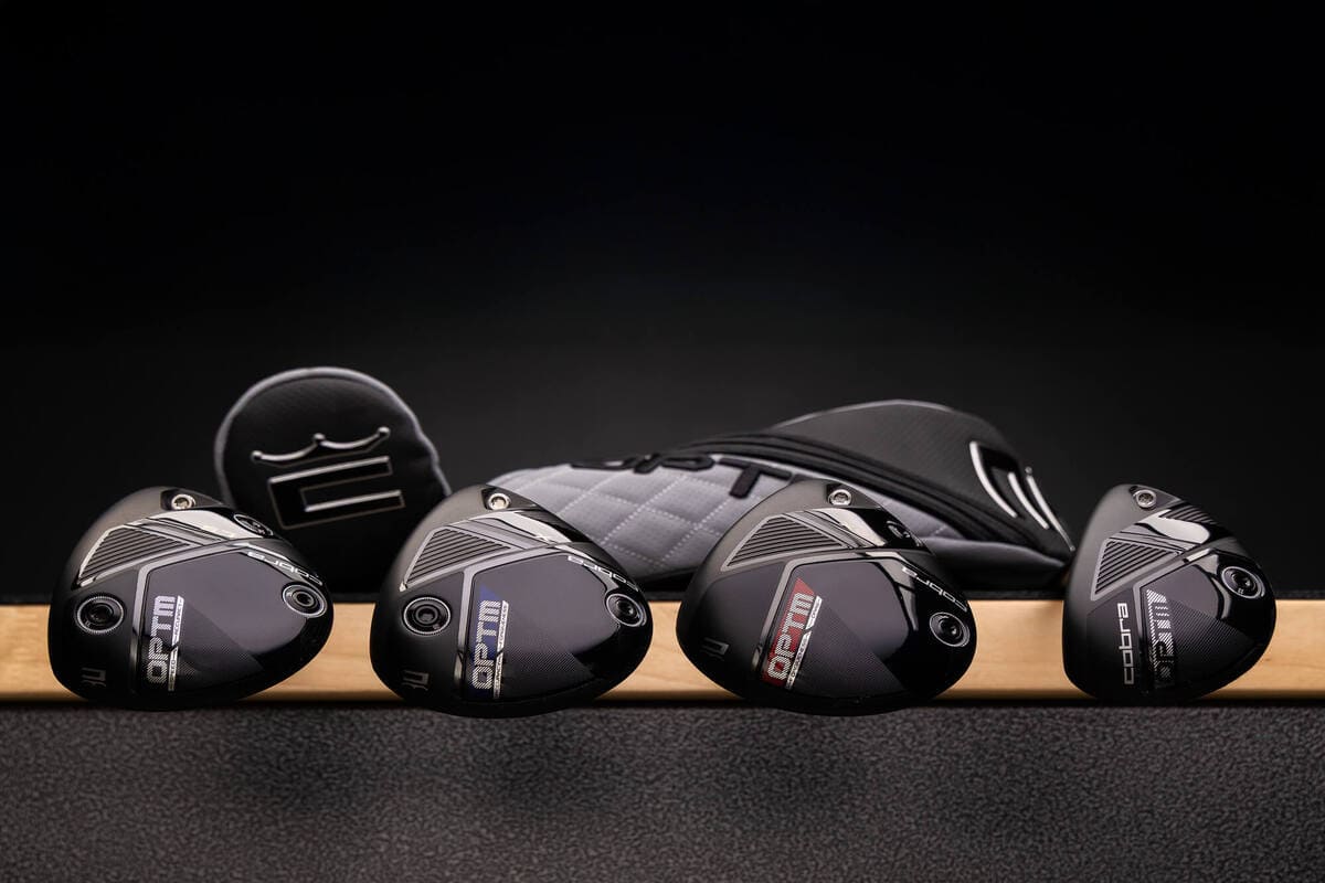 コブラゴルフ「OPTM」フェアウェイウッドとハイブリッドを並べた集合画像。モデル構成とシリーズ全体のデザインが分かる