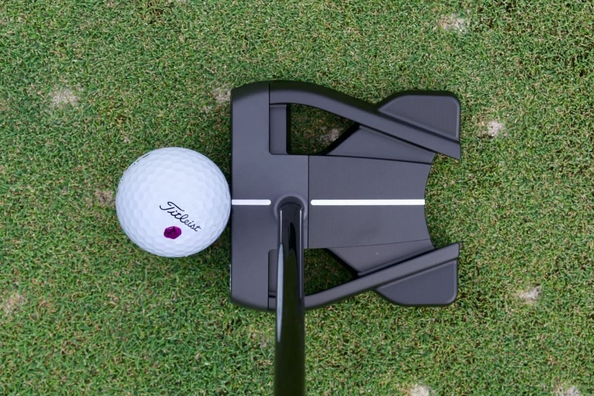 PXG Torpedo ZTパターを真上から見たアドレス時のヘッド形状と横に置かれたゴルフボール